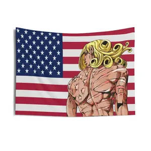 Aesthetic Anime Tapestry Flag, D4C JJBA USA Wall Hanging, Jojos Anime Meme Decor, Indoor Room Art, Gift Flags Art Poster Dorm Banner