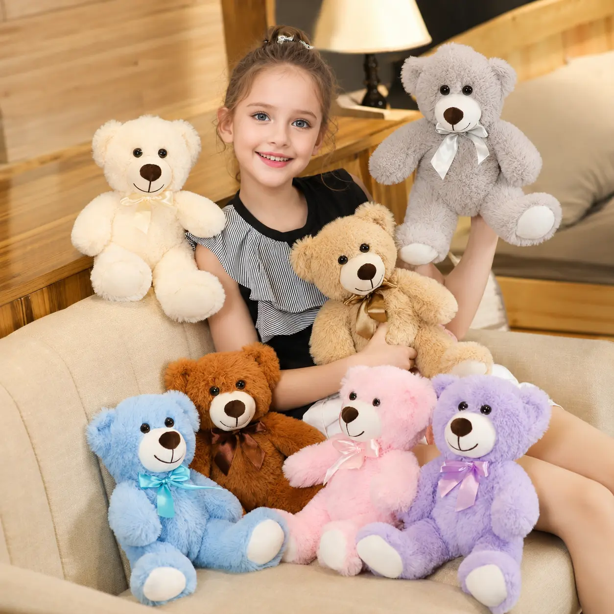 SNOWOLF Small Teddy Bear Stuffed Animal, 13"15"19"23"27" Soft Plush Bear with Cute Smile Face and Bow Tie, Colorful Teddy Bear Plushie for Kids, Bedroom Decor, Holiday Gift