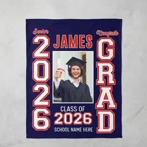 Personalized Class of 2026 Graduation Photo Blanket – Custom Name & School Print, Ultra Soft Throw for Senior Grad Gifts