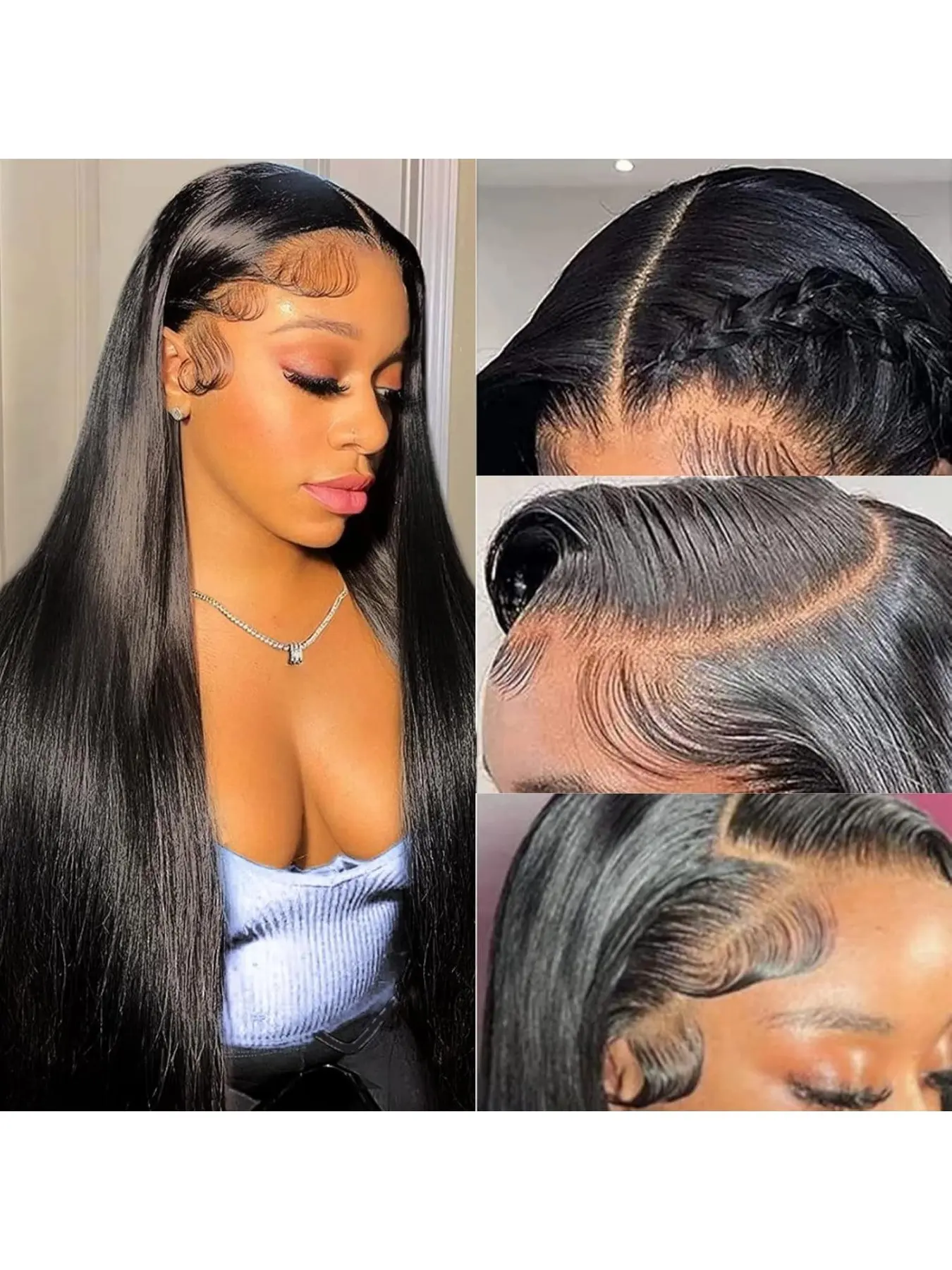 28 Inch Straight Lace Front Wig Human Hair 180 Density Pre Plucked Glueless 13x6 Straight Lace Front Wigs Human Hair 180 Density HD  main image 3