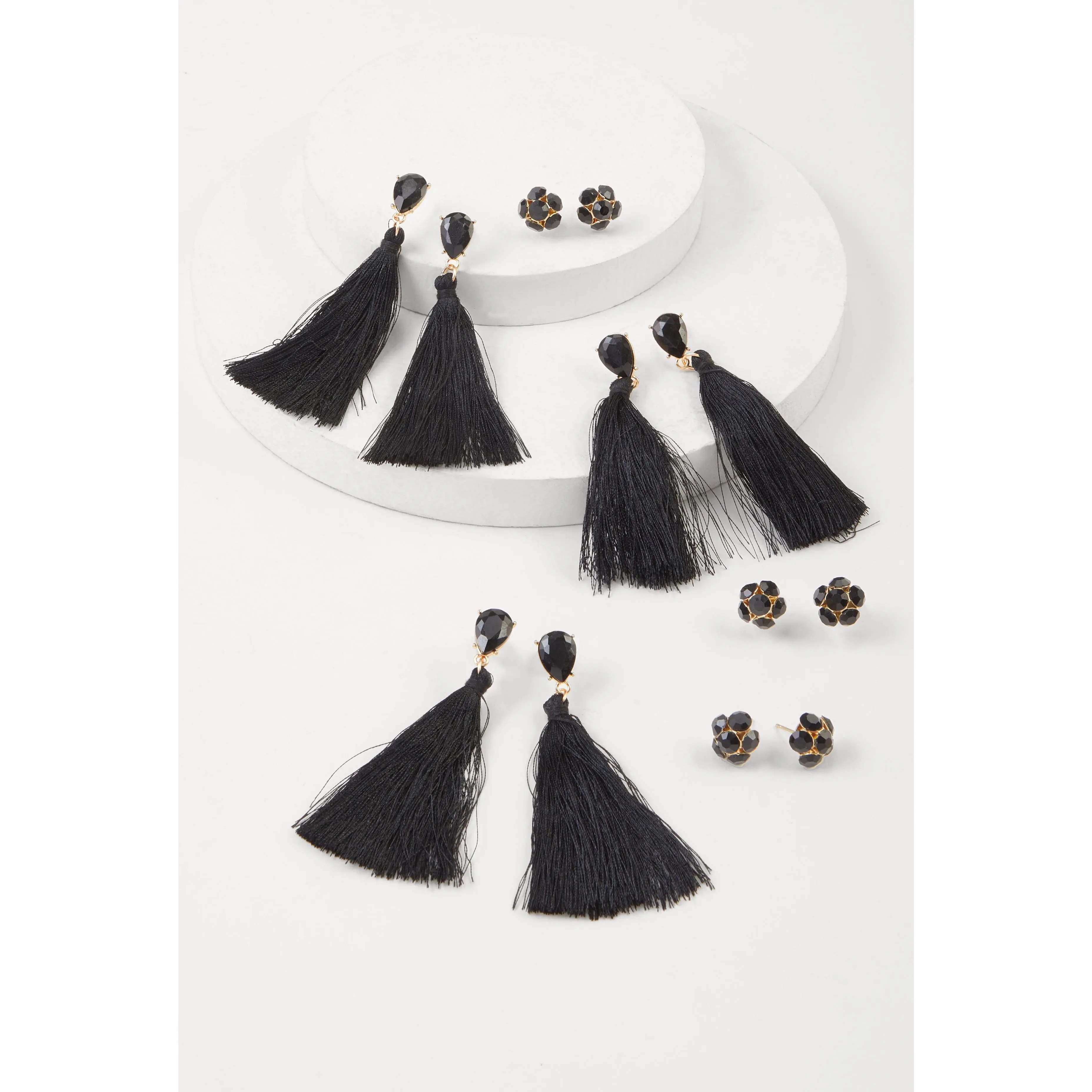 Rhinestone Tassel and Stud Earrings Set of 6