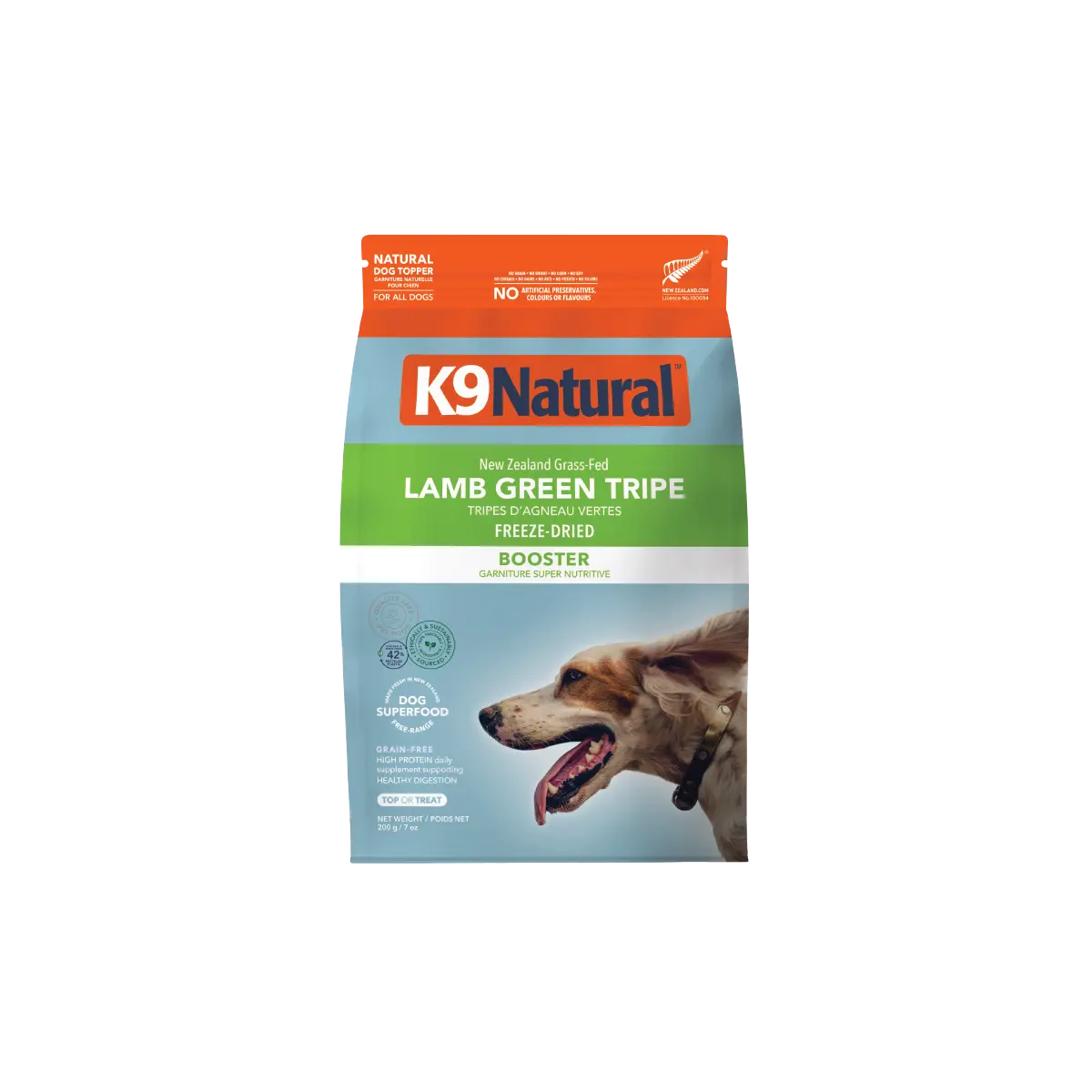 K9 Natural Grain-Free Freeze-Dried Dog Food Supplement Booster, Lamb Green Tripe 7oz