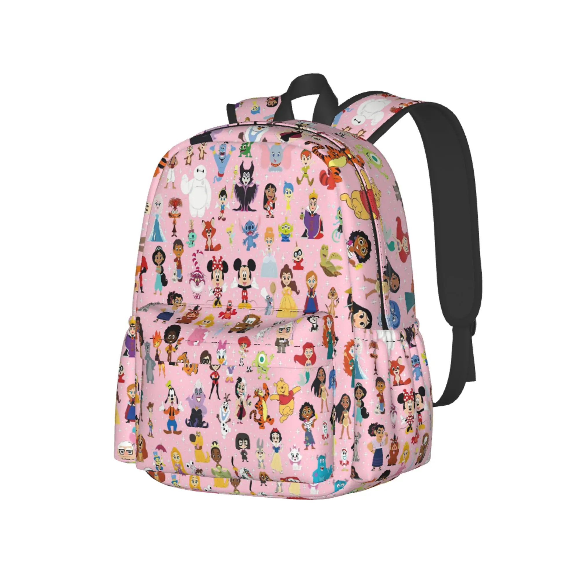 DISNEY CLASSIC All Characters Print Backpack, Cute Pink Cartoon Characters Backpack, Lightweight Durable School Bag for Kids Teens, Casual Daypack for Travel, Back to School Gifts