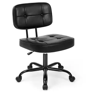 Home Office Desk Chair - Ergonomic Armless PU Leather Computer Rolling Task Chair，with Comfy Lumbar Support and Height Adjustable, Vanity, Bedroom