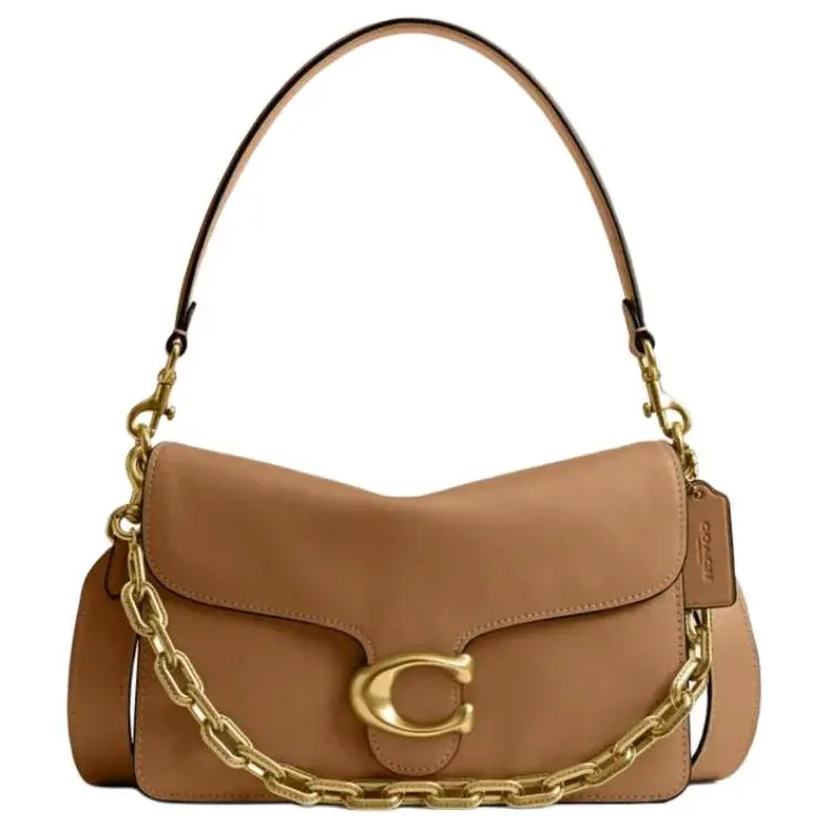 COACH Tabby 26 Detachable Chain Strap Handbag for Women – Medium Genuine Leather Crossbody Bag in Honey Brown