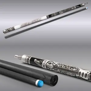 EVO REBEL POOL CUE - WHITE LEATHER WRAP, 29" Carbon Fiber Shaft, Pro Taper, TIME Standard Tip, 19-19.5oz, Black & White Lizard Synthetic Leather, Supplier Warranty