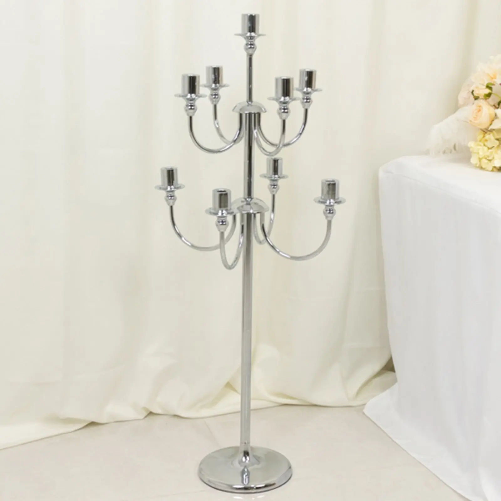 Metal Floor Candelabra Candle Holder - 46" Tall Silver Vintage 9-Tapered-Arm Stand, Home Supplies for Living Room, Bedroom, Birthday Parties