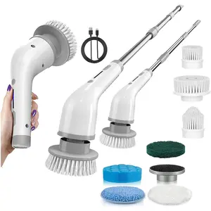 Electric Spin Scrubber Cordless Cleaning Brush with 8 Replaceable Brush Heads IPX7 Waterproof Dual Speed Adjustable Handle for Bathroom Kitchen Car Shower Scrubber
