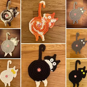 1 Piece Cat Butt Coaster Knitted Cup Mat, Cute Animal Design Drink Holder Pad, Perfect Gift for Pet Lovers, Home Decor Accessory