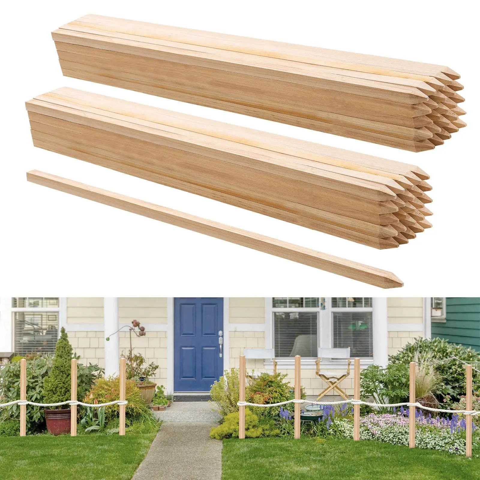 VEVOR Wooden Garden Stakes, 50 Pcs 36x0.75x0.75 in Survey Grading Stakes, Garden Ground Stake with Sharp Point, Fir Wood Plant Support Stake, Sign Posts for Silt Fence Backyard Boundaries Baselines#BackToSchool