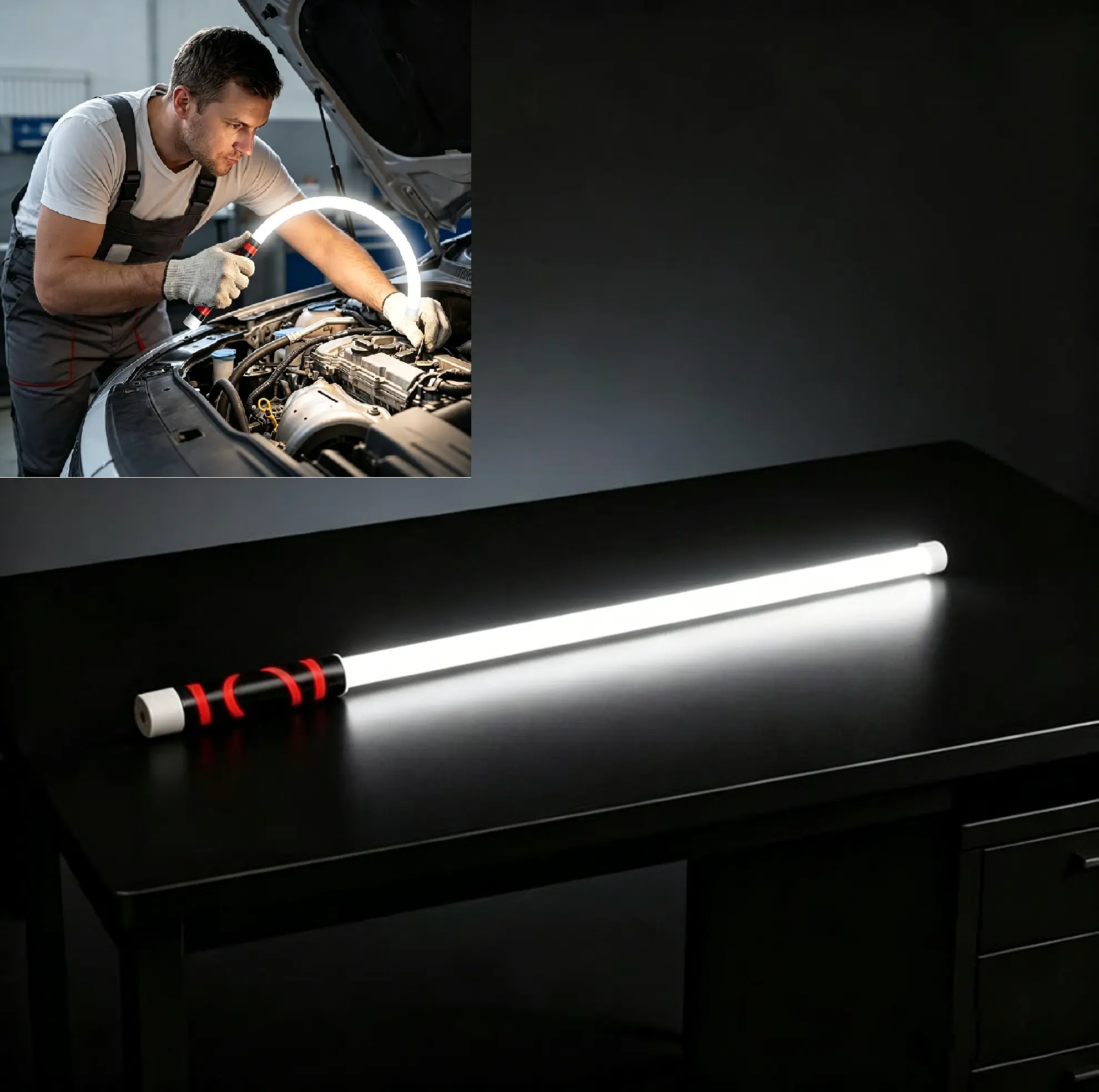 2026 New 29-Inch Bendable LED Flashlight Light Stick, USB Rechargeable High Output, 3 Modes, 7-Hour Medium Brightness Runtime, Hands-Free Mount, Tools for Mechanics, Garage Work Gift for Adults