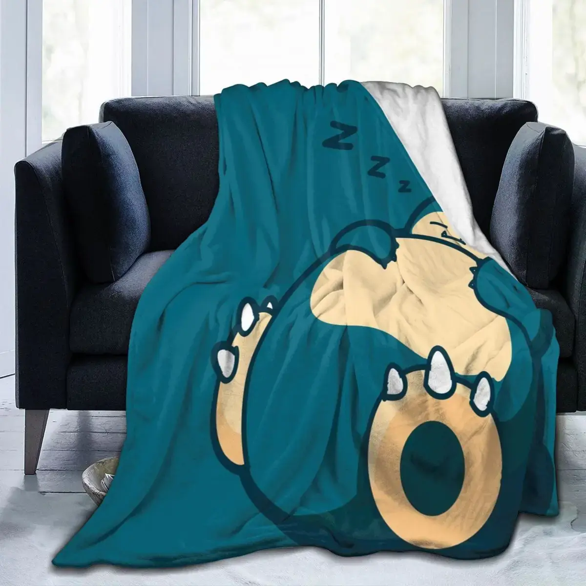 Snorlax Cartoon Flannel Throw Blanket - Fleece Softness, 40"x50" Thin Air-Conditioning Quilt, Cozy for Kids, Ideal Travel Gift for Living Room Sofa