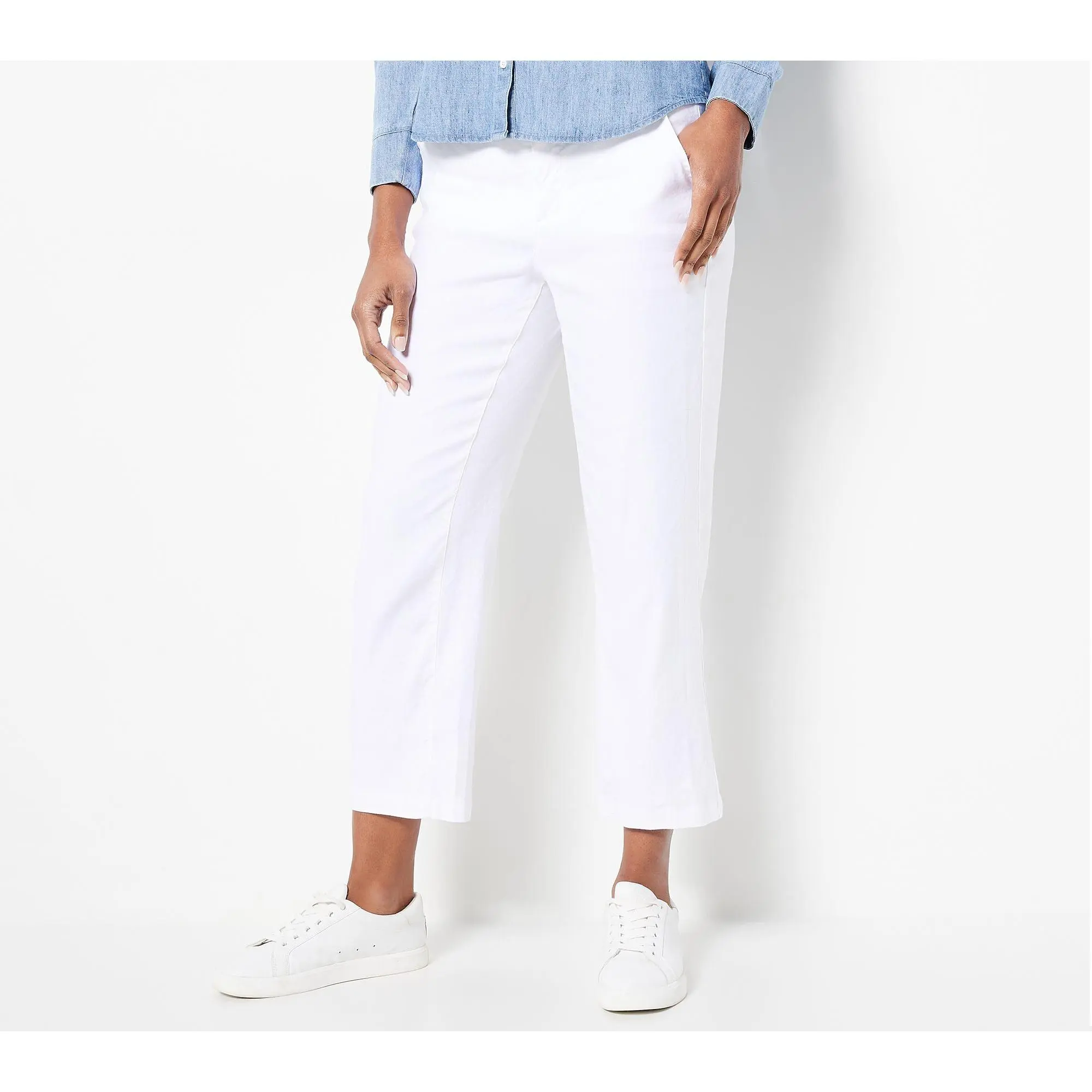 NYDJ Marilyn Straight Stretch Linen Trousers- Optic White