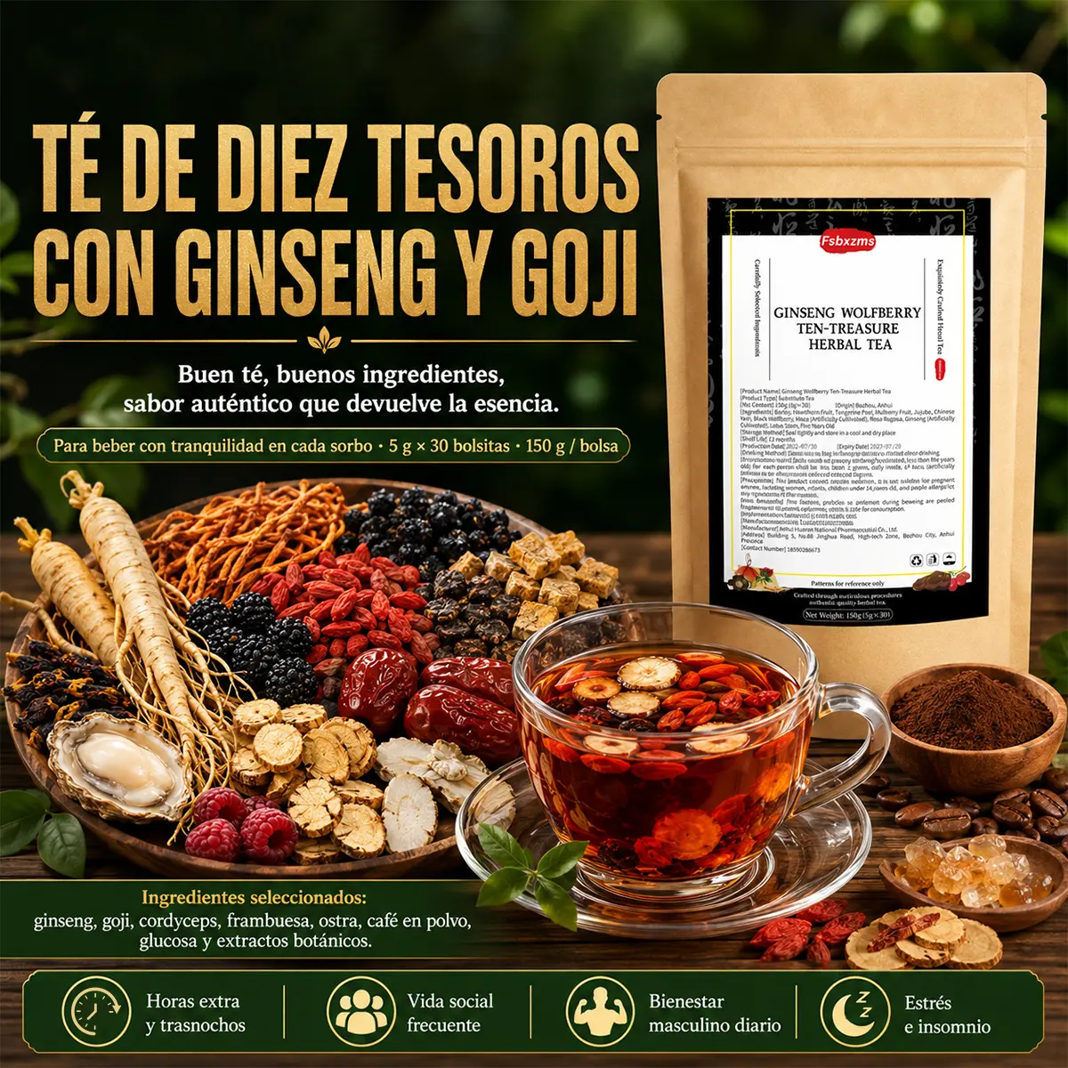 Ginseng and Goji Berry "Ten-Treasure" Tea/150g (15 sachets per bag)