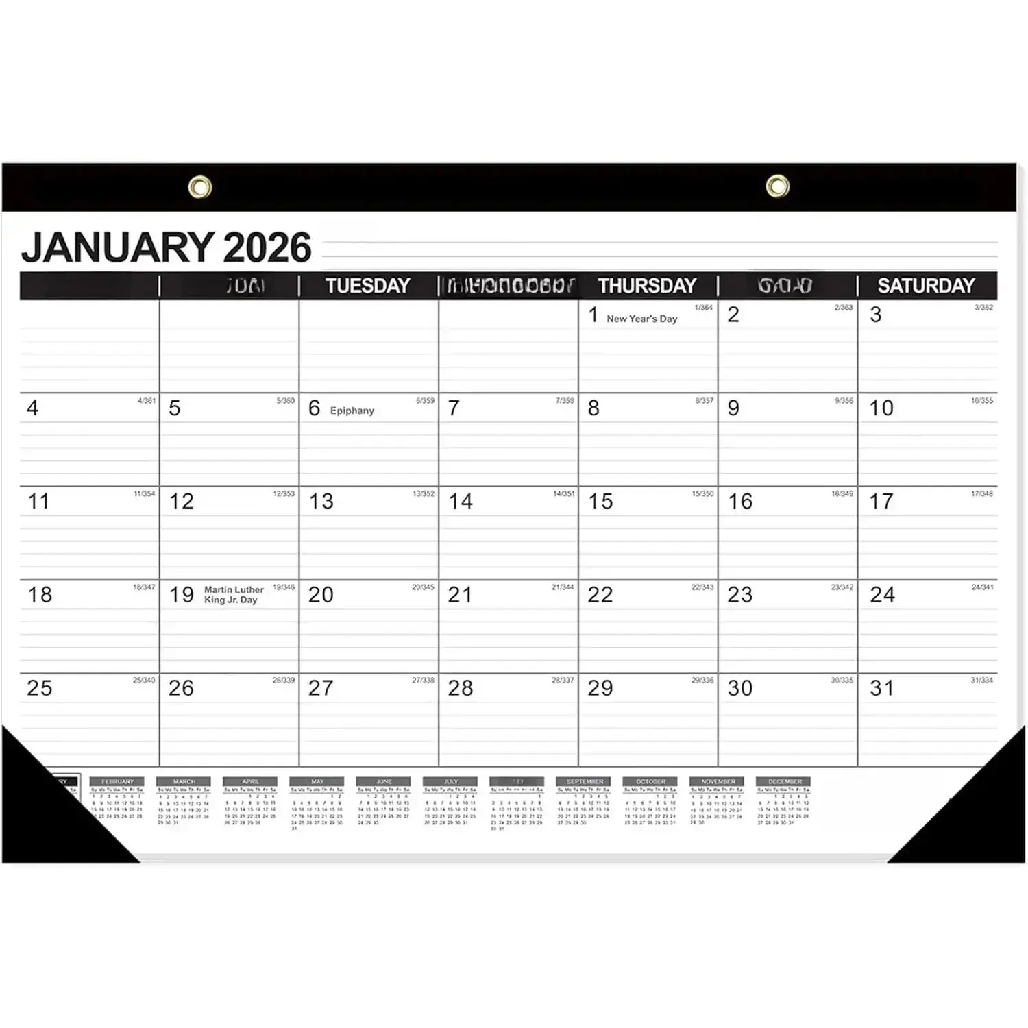 18-Month Large Desk Calendar 2026-2027 (17"×11.5", Jan 2026-Jun 2027) - Julian Date, Full-Year Monthly Reference, Ink-Proof, Perforated Pages, Quick Date Checking, 2 Wall-Hanging Holes for Home Office Organization
