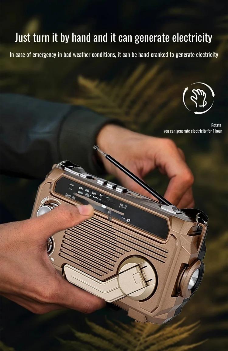 Emergency Weather Alert Radio Hand Crank Radio Emergency Weather Radio Portable Power Bank Usb/Solar/Hand Crank Charging, Bluetooth Loud Volume