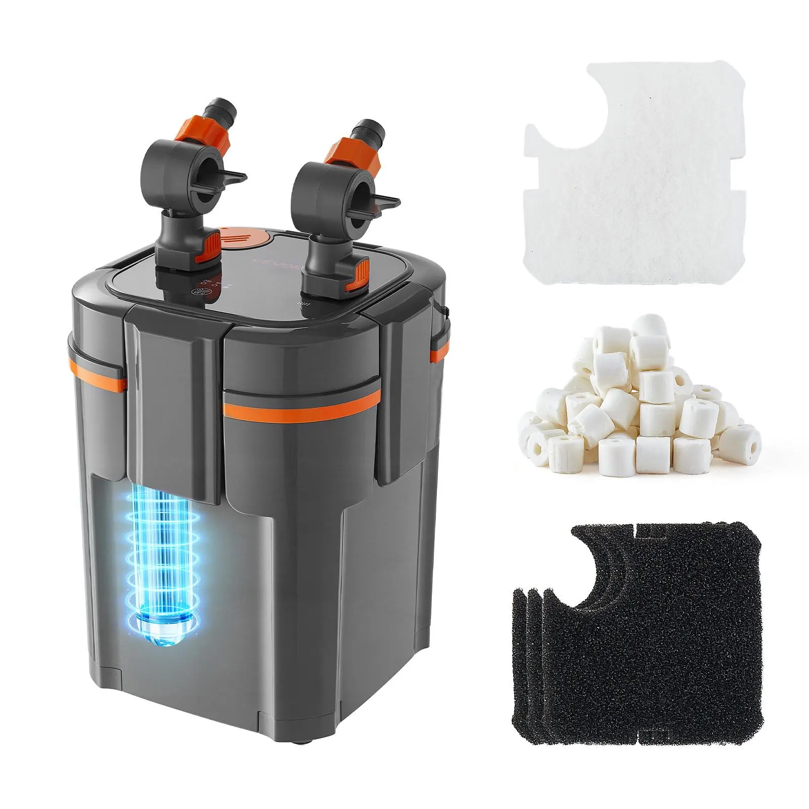 【SummerFinds】VEVOR 224.5GPH Canister Filter, 2-Stage External Aquarium Filter with Timed Light, Powerful Pump, Water Circulation Cleaning with Media for Large Fish Tanks & Aquariums Up to 55 Gallons, Freshwater