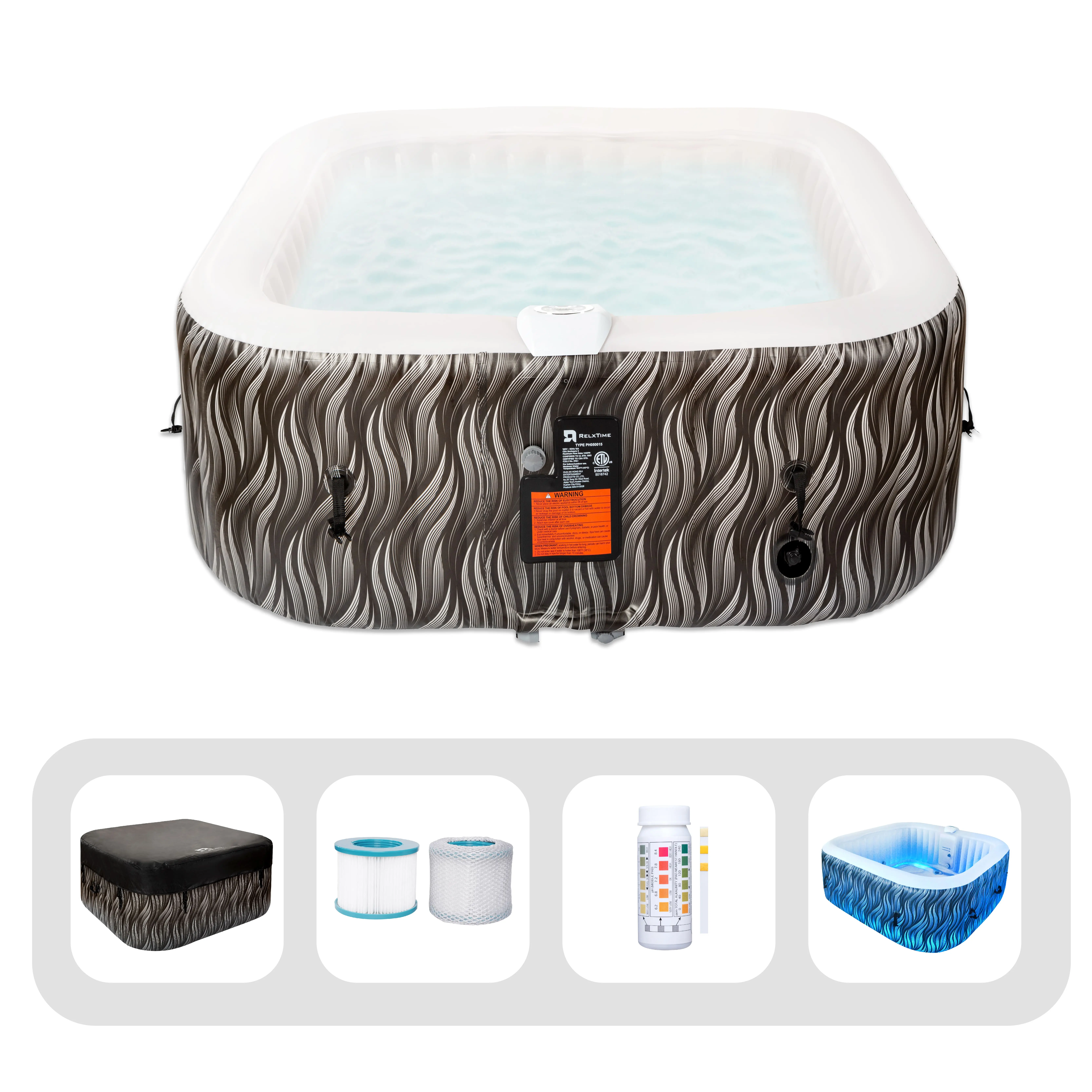 RELXTIME 6-Person Inflatable Hot Tub - Black LED Lights Spa with 130 Massage Jets, Automatic Heating, Digital Control Panel, Portable Design, Easy to Use, Ideal for Backyard Adult Gatherings, Luxurious Massage Experience, Friends