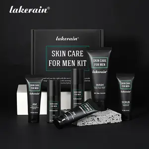 Men's Complete Skincare,  6PCS/Set Oil Control, Hydration & Smoothing Kit | Mini Travel Size including Face Wash Cleanser + Scrub + Day/Night Eye Serum + SPF Day Cream + Night Cream, Perfect for Business Travel & Daily Use