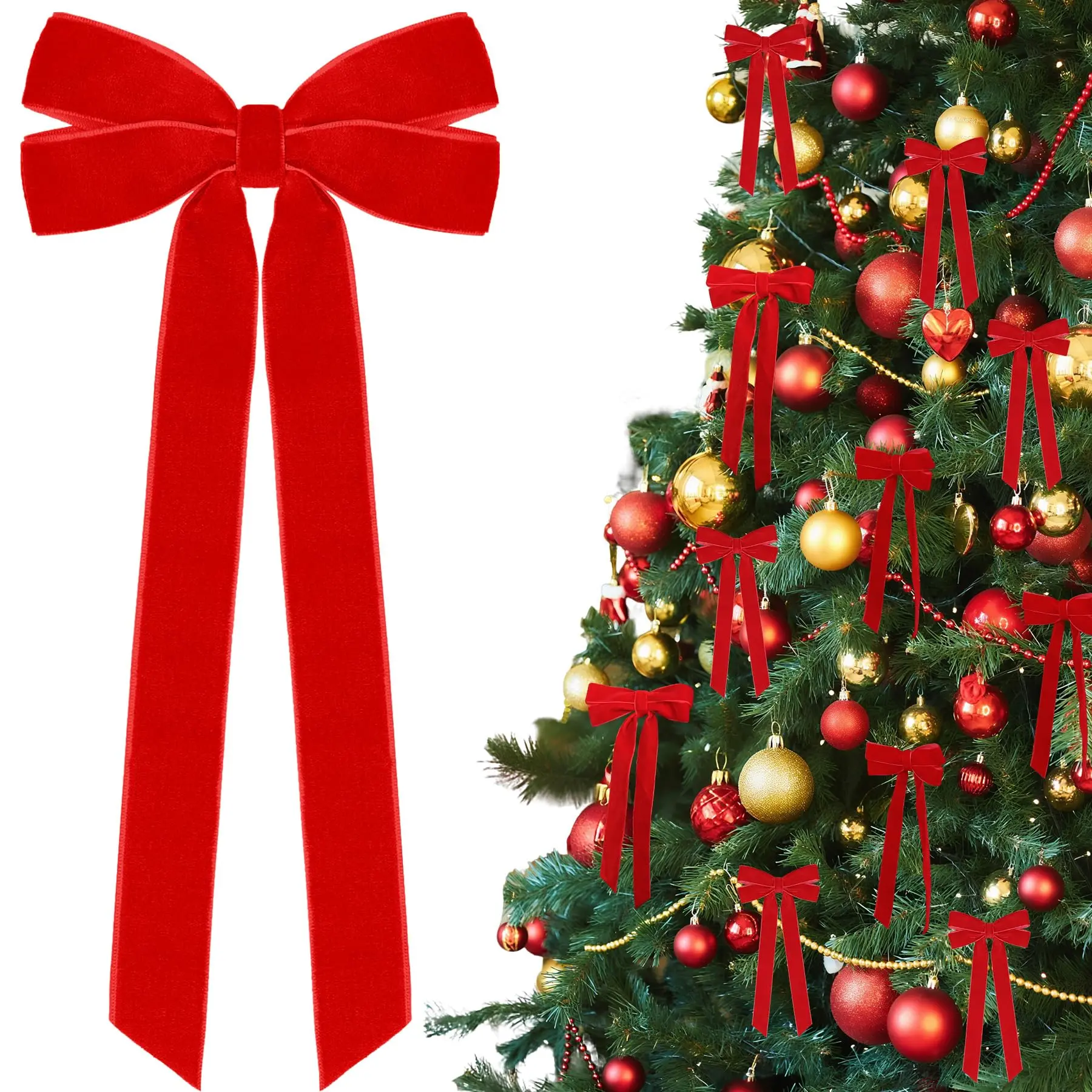 12Pcs Red Velvet Ribbon Bows 5in x 10in Christmas Tree Decorations Elegant Ornaments for Home Party Wreath Holiday Décor Gifts Smooth Applicable Scenes christmas shopping christmas outdoor decor christmas tree lights traditional christmas decor