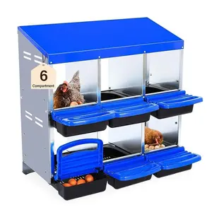 Chicken Nesting Boxes with Large Compartments & Ventilated Holes, Hens Egg Laying Boxes with Efficient Collection & Flexible Installation, 6 Holes, Blue