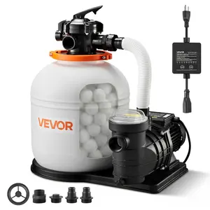 【Summervibes】VEVOR FlashPure Sand Filter Pump, 16 in for Above Ground Pool, 1 HP 4400 GPH, Swimming Pool Filter System with Timer, 6X Faster Filtration with Media Installed, Leak-Resistant, Ready to Use Out of Box, Pool Accessories, Swimming Pool Accessor
