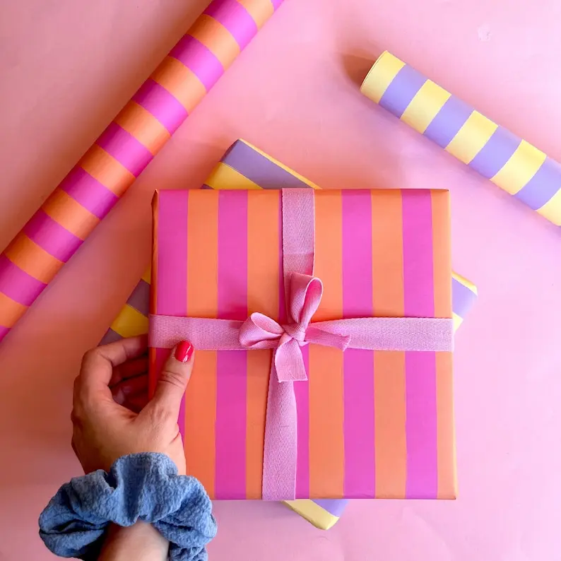 Luxury Bright Striped Wrapping Paper Mother's day Easter Gift wrap