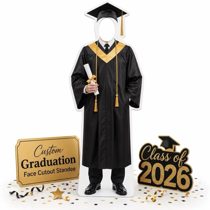 Custom Graduation Face Cutout Standee - Personalized Photo Prop, Life-Size yd Sign for Class of 2026 Party Decorations