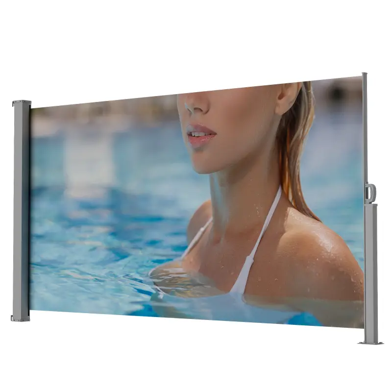 71"x138" Premium Galvanized Steel Patio Retractable Side Awning Screen - Foldable, Fully Assembled, No Base, Water Resistant, Semi-Transparent with UV Printing, No Fire Safety Label, Ideal for Garden, Balcony