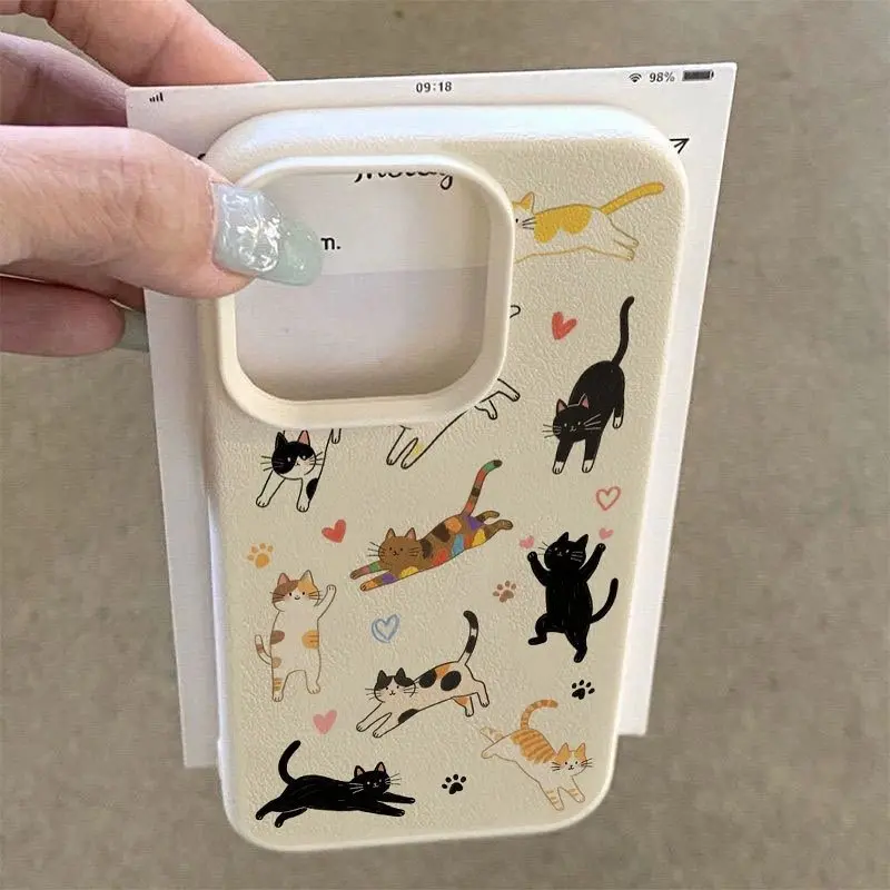 Cute Cat Pattern Aesthetic Phone Case, Protective Full Body Protection Shockproof Tpu Cover, Fits iPhone 11/12/13/14 Pro/15 Plus/15/16/17 Pro Max/air