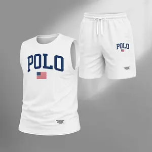 Men's Summer Basketball Set With "Smiling Flag" Print — Featuring A Sleeveless Tank Top Paired With Shorts, This Lightweight, Casual, And Street-Style Athletic Suit Is Perfect For Both Daily Wear And Vacationing