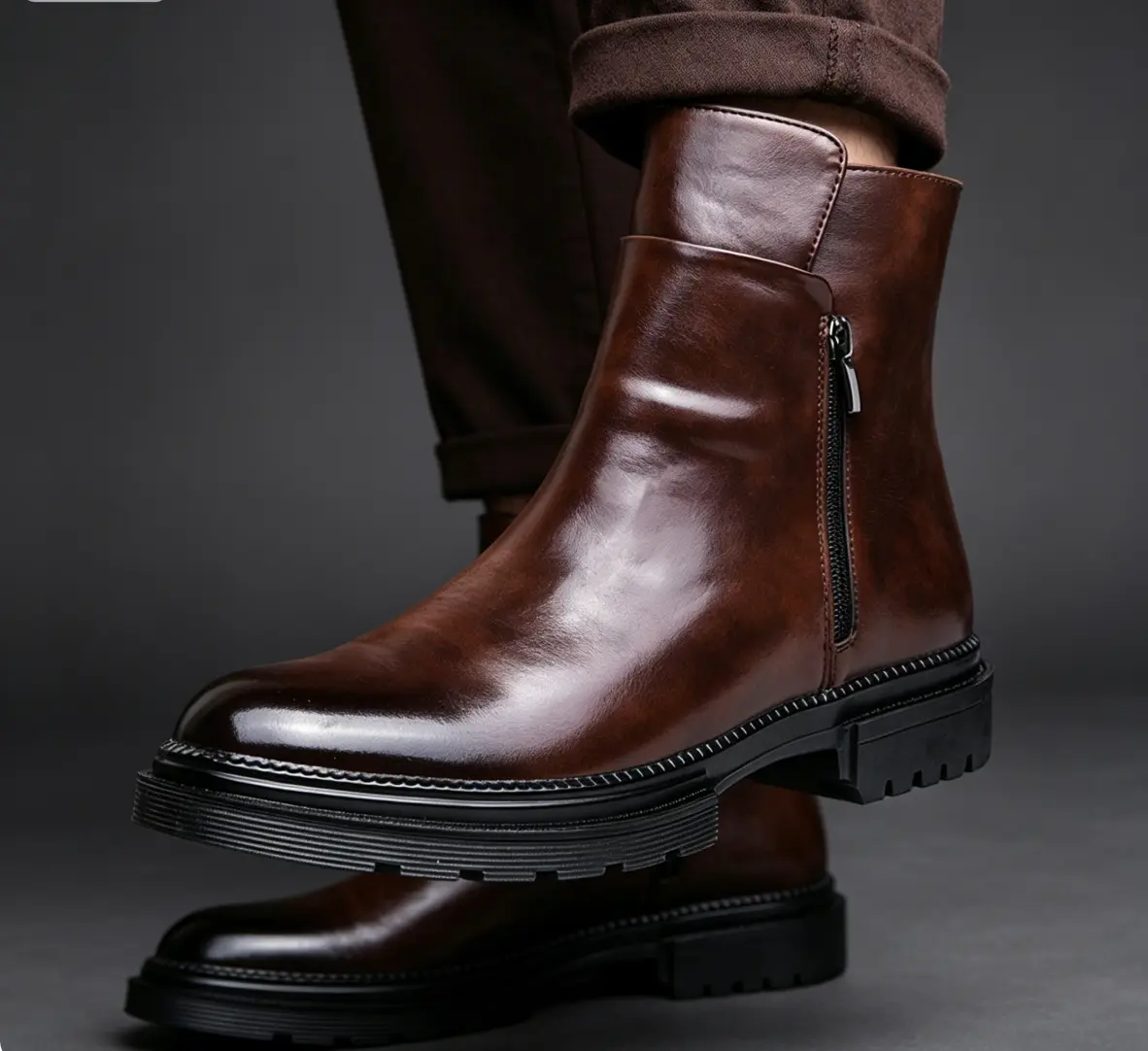 Men's Closed High-Top Oxford Leather Boots - Formal Dress Footwear for Business, Office Wear with Minimalist Design, Shoe, Chic, Round Toe