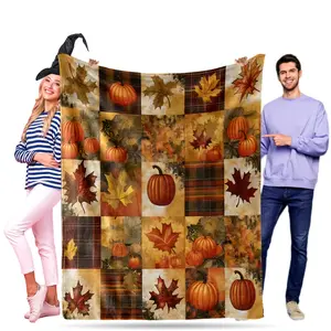 Room Decor for Fall Halloween Pumpkin Maple Leaf Throw Blanket 50"x60" Flannel Fleece 280GSM Soft Cozy Comfortable Lightweight for Couch Sofa Bedroom Chair Office Camping Travel Machine Washable Ideal Gift for Mom Dad Halloween Birthday