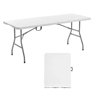 summervibes VEVOR Folding Table, 6 Ft Heavy Duty Portable Fold-in-Half Utility Table, Indoor Outdoor Plastic Rectangle Table with Built in Handle, for Party, Dining, Wedding, Events, Picnic, Camping, White