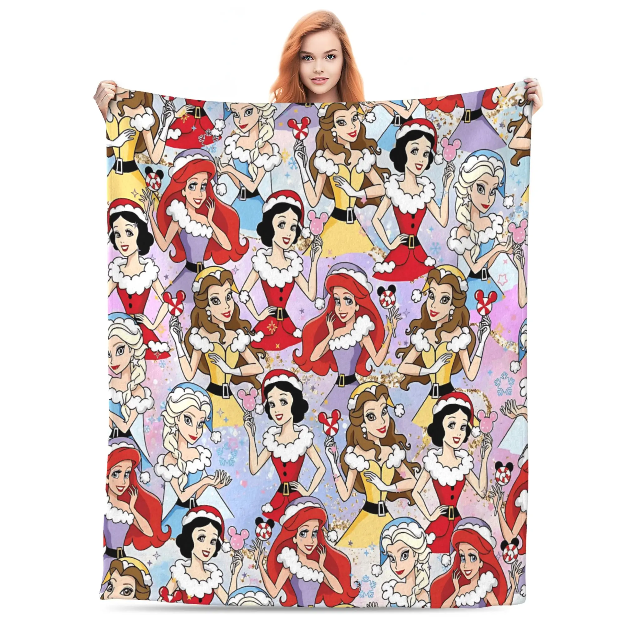 [SummerVibes] DISNEY CLASSIC Disney Princess Christmas Blanket - Festive Holiday Design - Soft Plush Throw Blanket for Kids, Girls Perfect Gift