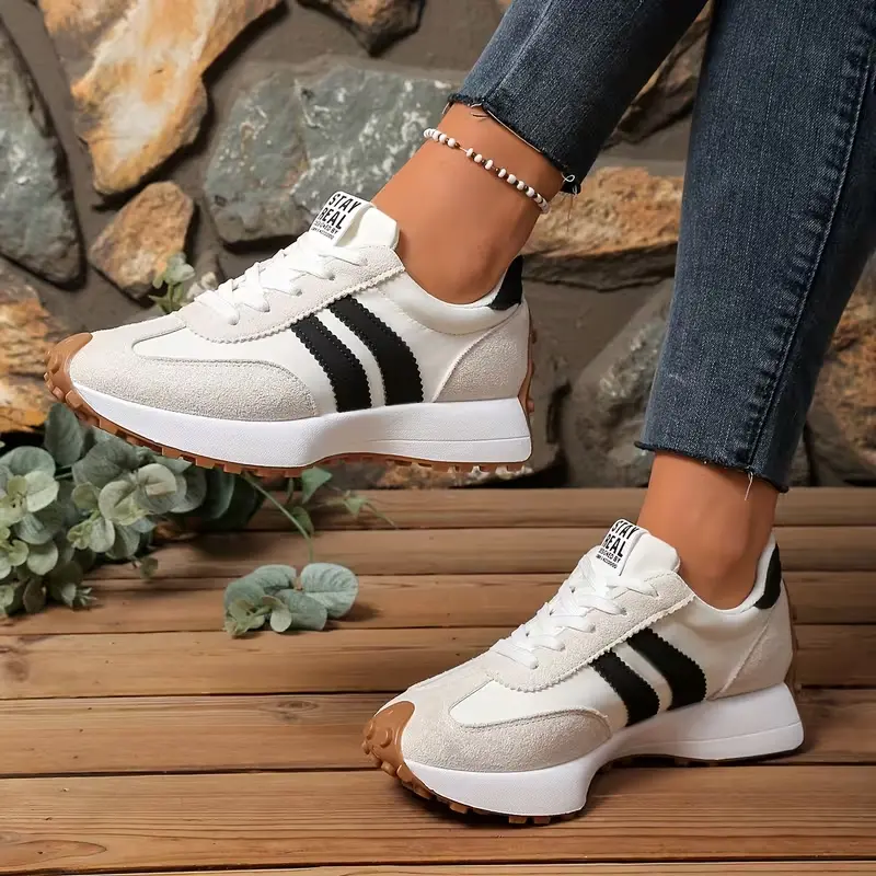 Women's Retro Stripe Platform Sneakers | Classic Color-Block Casual Athletic Walking Shoes