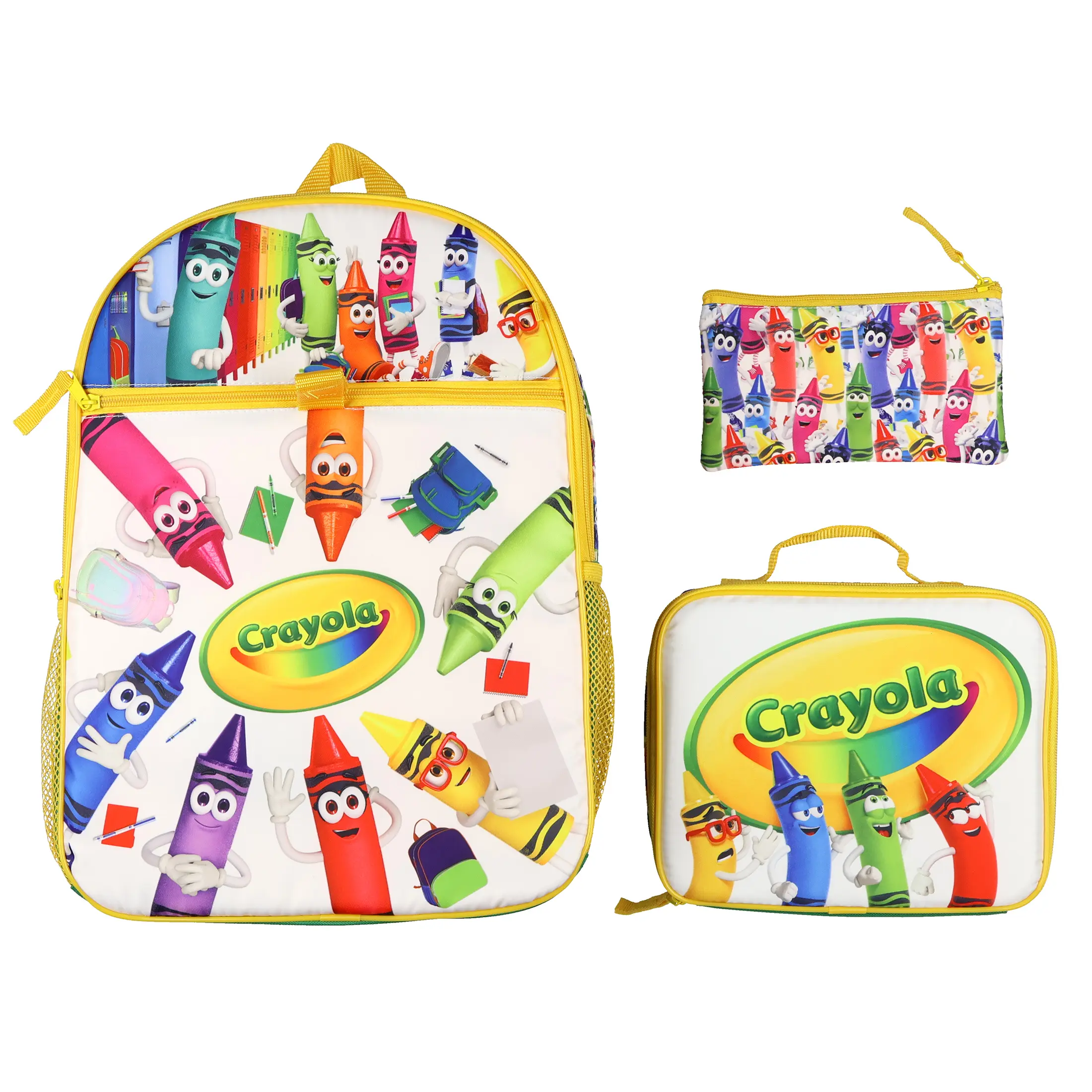 Crayola Crayon Crew Backpack 3-Piece Set with Detachable Lunch Box and Pencil Case, Insulated Lunch Bag, Crayon Print