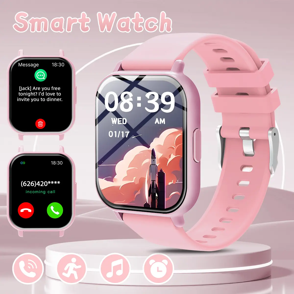 Unisex Adults Silicone 1.83-inch HD Smartwatch - 260 mAh Battery, Bluetooth Calling, Multi-Functional Fitness Tracker, Music Playback, Camera Control, Customizable Clock Display, Android Compatible, Non-Water Resistant Wristwear Device