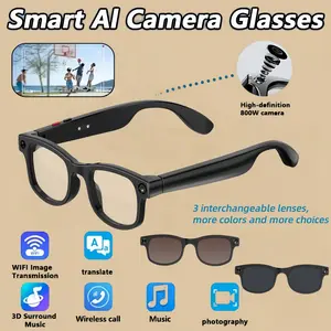 AI Smart Glasses with Camera, Bluetooth Calls, Music & Real-Time Translation – 3 Interchangeable Lenses (Clear, Sunglasses, Yellow) for Photos & Seamless Communication! Wearable Device