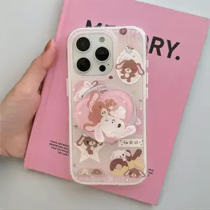 Cartoon Dessert Bunny Bear Magsafe magnetic stand phone case for IPhone 13 15 14 16 Pro Max wireless charging shockproof cover Protection Cellphone