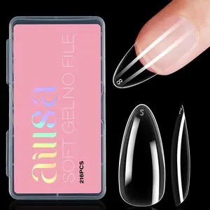 Medium Almond Nail Tips Soft Clear Gel Nails Tips Preshaped Full Cover Nails Tip False Gelly Nail Tip for Nails Extension with Storage Box 216pcs 12 Sizes