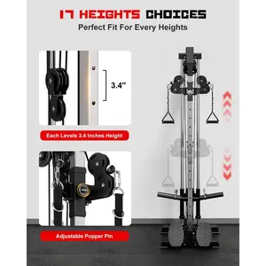 Wall Mount Cable Station, WM1 Cable Crossover Machine with 17 Positions, High and Low Cable Crossover Machine with Removable Footplate for Garage Home Gym