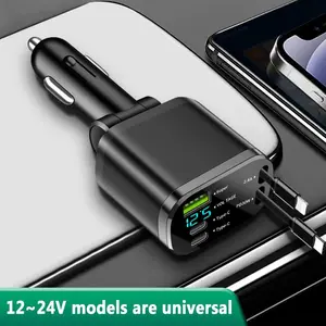 Premium 5-in-1 Car Charger | 3 Rapid-Charge Ports + Flexible L-Shaped & Type-C Charging Cables [0]