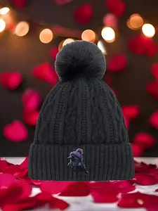 Baltimore Raven with Purple Hat 2026 new model Multi Color Soft Fabric Pom Pom Winter Hat Warm Beanie Hat Warm Cozy Unisex Headwear with Universal Fit Versatile Cold Weather Accessory for All Genders & Outfits