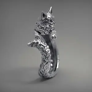 Black cat ring opening adjustable kitten index finger ring female jewelry daily matching