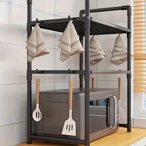 Kitchen microwave rack, oven and bread rack, food preparation and organization rack, hook rack, space-saving storage rack, suitable for countertop/wall, super convenient, multi-functional rack, kitchen organization, wall-mounted