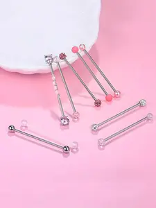 Artificial Zircon Ball Industrial Barbell Ring, 9 Counts Cartilage Ear Bar, Trendy All-match & Exquisite Body Piercing Jewelry for Daily Cloth Decor