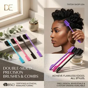Double Sided Edge Control Hair Brush - 3-in-1 Nylon Bristle Styling Comb for Baby Hair, Flyaways, Bangs & Eyebrows| Professional Salon-Grade Edge Styler for All Hair Types, Multi-Color Eco-Friendly Grooming Tool