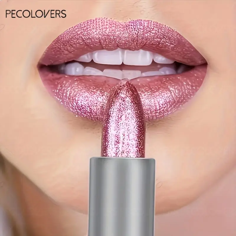 1PC Sparkling Metallic Glitter Lipstick for Women Long-Lasting Waterproof Pink 24-Hour Wear Spring & Summer Elegant Makeup Metallic Finish Durable Cosmetics