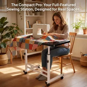Adjustable Height Pulley Mobile Table, Mobile Multi-Purpose Side Table/Folding Table - Mobile Craft Table with Reinforced Frame And Lockable Wheels, Available in Black/White, Ideal for Various Scenarios Such As Bedroom, Living Room, Study